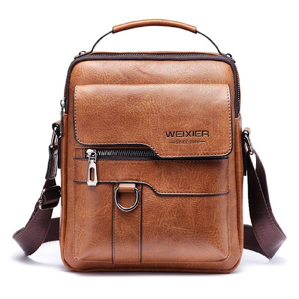 Weixier 8642 Herrar Business Retro PU Läder Handväska Axelremsväska Brown
