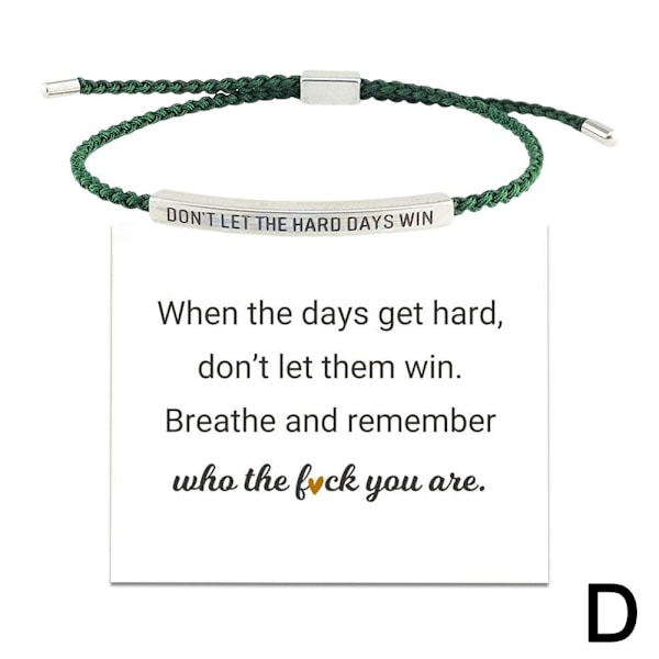 CTDWNT Låt inte de svåra dagarna vinna armband för kvinnor och män, Inspirerande green onesize