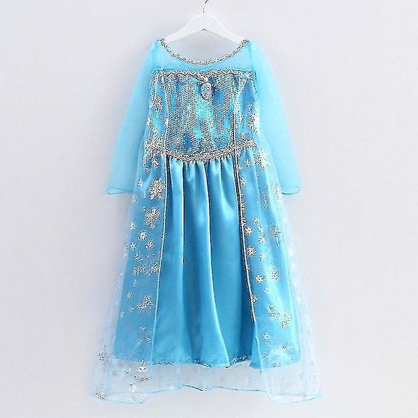 Flickors Frozen Queen Elsa Prinsessakostym Cosplay-asu Joulujuhliin Hieno Pukeutuminen (FMY) 5-6 Years