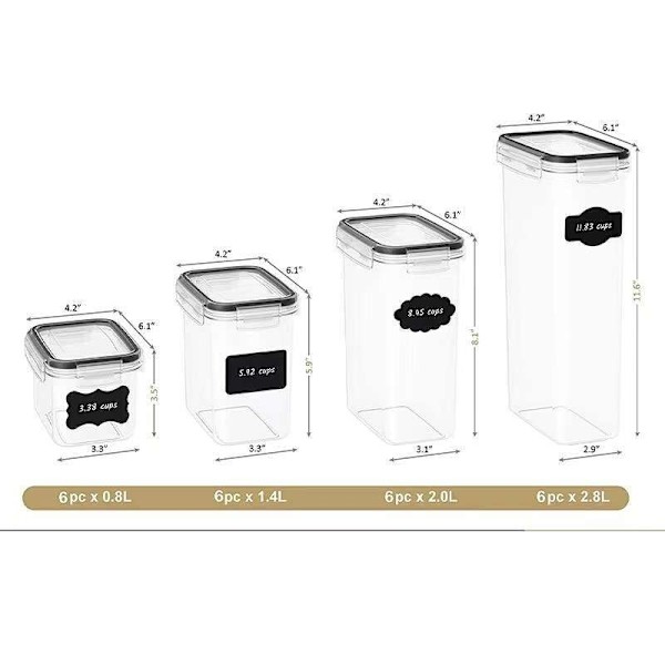 Förvaringsburkar för Organiserat Skafferi - 24-pack med Lufttäta Lock och Etiketter transparent 4700