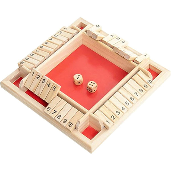 Træbrætsspil, 4-spiller Shut The Box Terningsspil Træ Matematik Traditionelt Pubbræt Terningsspil Rejse 4 Spillere Fantastiske Familiespil red