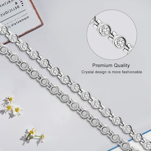 Magneettinen rannekoru, terveyttä edistävä magneettinen rannekoru niveltulehduksen hoitoon, kivunlievitys, magneettirannekoru miehille ja naisille (valkoinen) white diamond