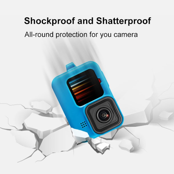 PULUZ Silikon Skyddande Fodral för GoPro HERO12 Black /11 Black /10 Black /9 Black med Handledsrem & Linslock Blue 360