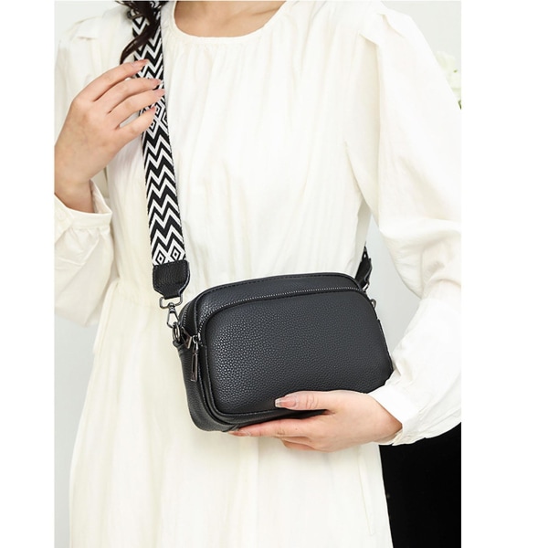 Crossbody-veske i skinn for kvinner - Liten skuldertaske med glidelås - På lager off-white