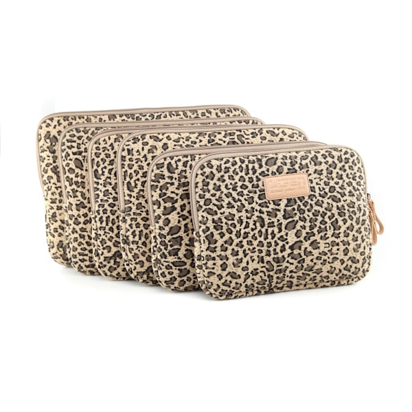 Canvas stof fashionabelt leopardmønster stil 15,6-tommer bærbar computer sleeve computer beskyttende etui taske låg