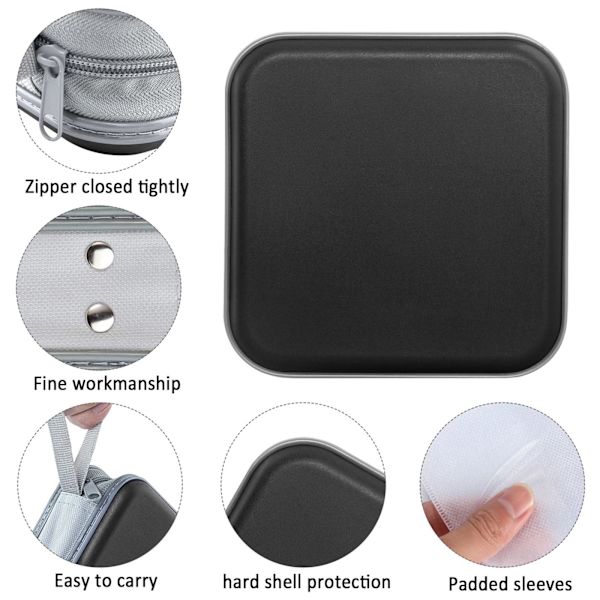 CD-etui, 40 kapacitet CD/DVD-etui pung Hard plast DVD-skiver opbevaringsmappe til bil hjem kontor rejser (sort)
