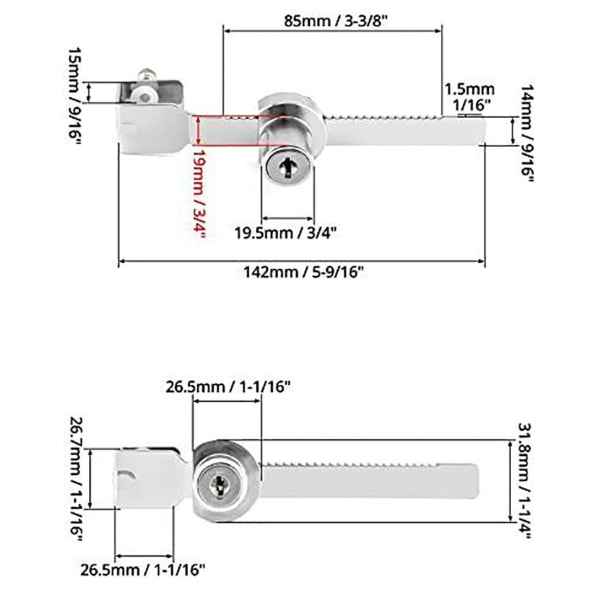 Spärrlås för skjutdörr i glas, 2-pack Case Lådlås Säkerhet.