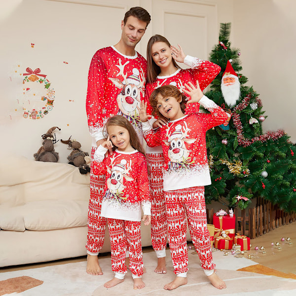 Elk Julpyjamas Familiematchende Sovklær Barn Pyjamas Sett Far Dad 3XL