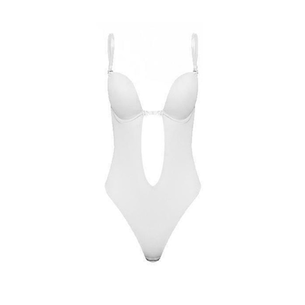 Kvinnor V-ringad axelbandslös rygglös bodysuit för bröllop Body Shaper BH Shapewear U Plunge Nytt m skin color