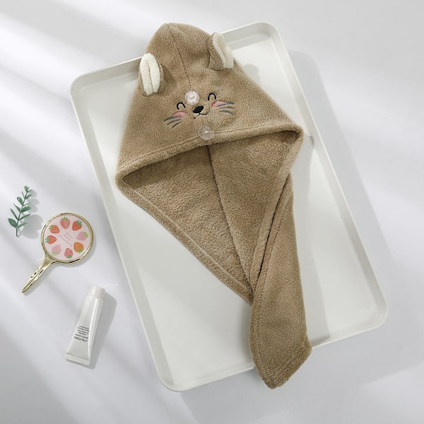 Badehåndkle med hette, kattedesign, supermyk, tørkehårhette for gutt