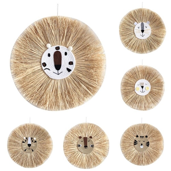 Vävda trådtecknade L-ion Tiger Macrame Tassel Huvud Vägg Hängande Dekor 19.6in Style 4