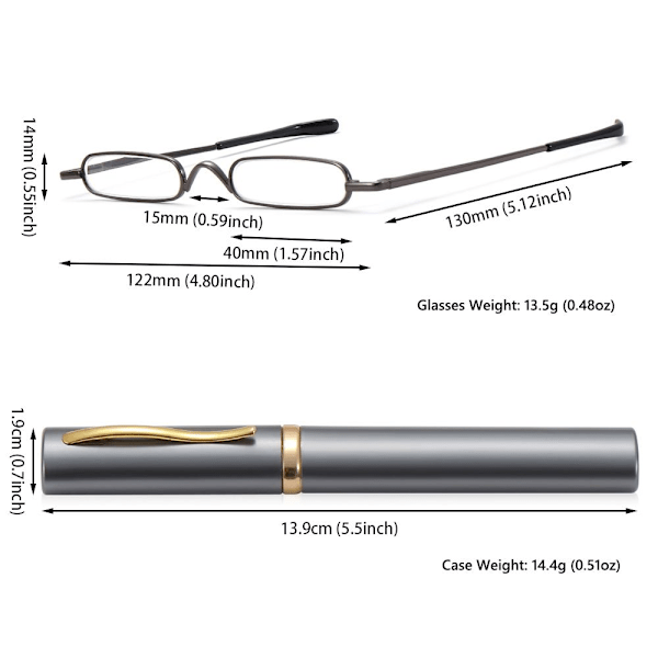 Slim Pen Läsglasögon Smala Läsglasögon GULLSTYRKE 4.0X guld gold Strength 4.0x