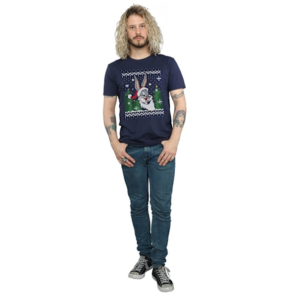 Looney Tunes Herr Bugs Bunny Jul Fair Isle T-shirt L Marinblå Navy Blue L