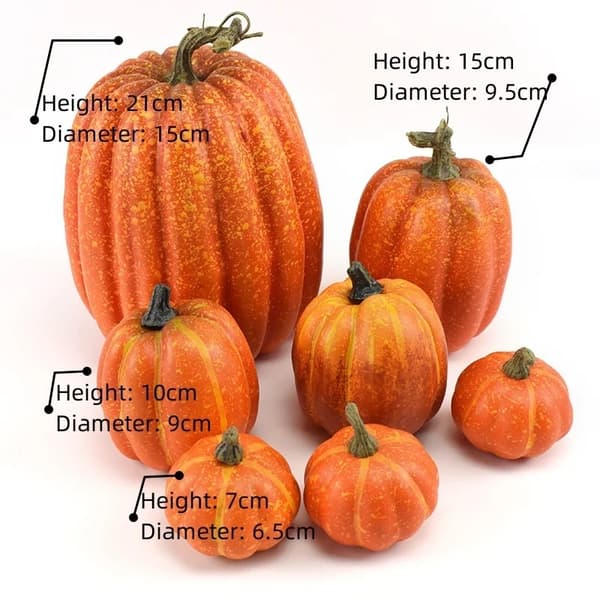 Halloween gresskar dekorasjonssett, 7-delt kunstige gresskar til Thanksgiving