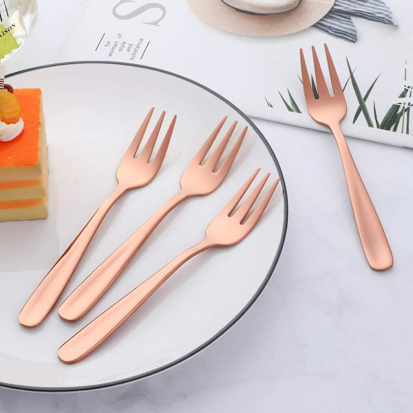 Tekakor Små Dessertgafler Kakegaffel Rustfritt Stål Rose Gull 8 stk Rose gold