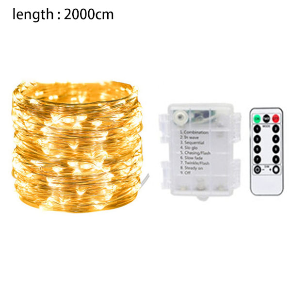 66ft 200 LED ljusslinga, batteridriven med fjärrkontroll