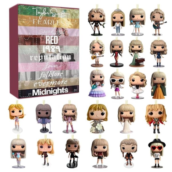 Taylor Swift Julekalender 2024 - 24 Dages Julekalender Nedtællingskalender Ornament Jule-Nøglering Gaveidé Musikelsker B