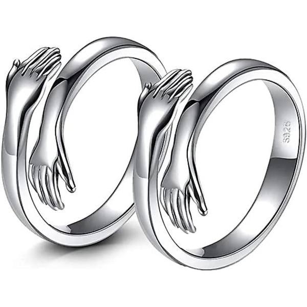 2 st Kramringar, 925 Sterling Silver Kramringar för Kvinnor Män Flickor Kärlek Kramar Öppen Löftesring