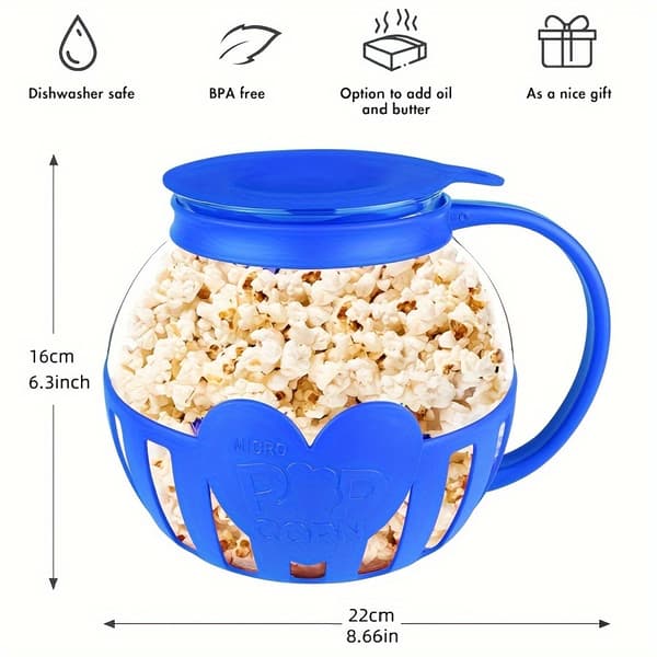 Mikroaaltopopcornkone 2,04 litran borosilikaattilasikulho 2.04 Quart Blue