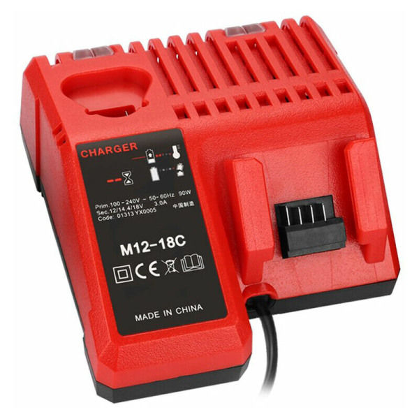 M12-18C Li-ion batterilader for Milwaukee 12V, 14,4V og 18V batterier - Kompatibel med C1418C og mer.