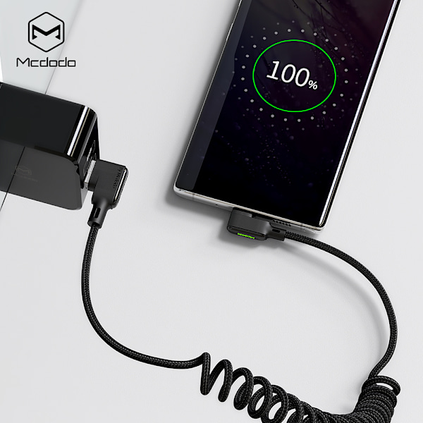 McDodo CA-7310 USB-C-kabel med LED, QC 4.0, 1.8m, svart