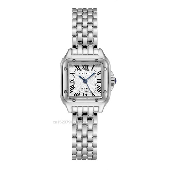 Damklocka Kvadratisk Guldlegering Armband 2023 Lyxig Kvinnors Kvartsur Romerska Siffror Silver