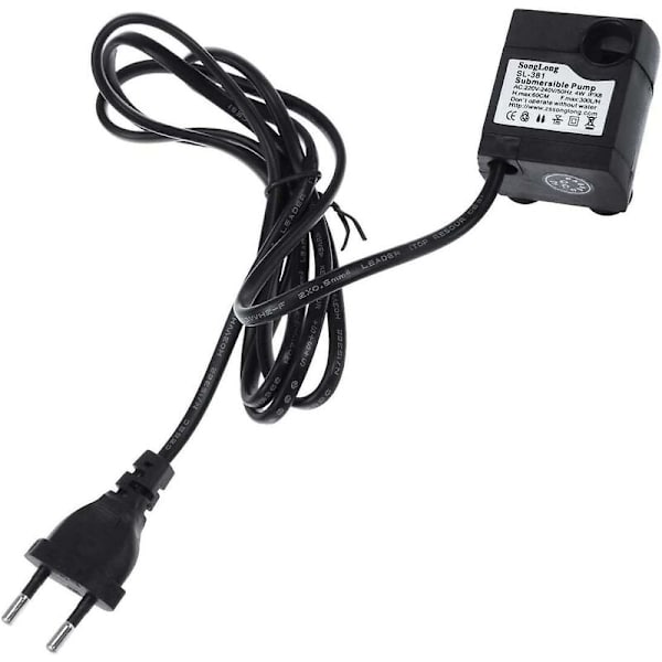 Nedsänkbar vattenpump 300L/h, 5W, ultraljudsstyst för fontän, akvarium, damm (EU-kontakt)