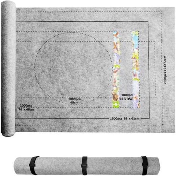 80X118cm puslespilmåtte, grå rullefilt til op