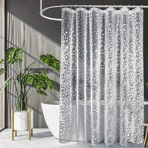 Modernt duschdraperi 3D Mögelresistent badgardiner med krok Vattentäta duschskärmar Genomskinligt badrum Heminredning Vit White W180xH200cm
