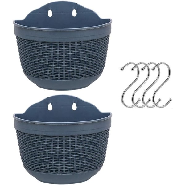 Set of 2 Plastic Hanging Flower Pots - Removable Hooks