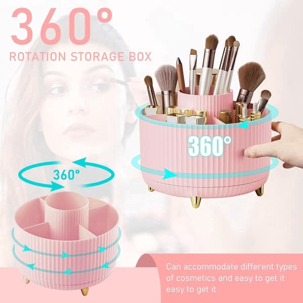 5-Compartment Desktop Organizer - 360 Degree Rotating Pen Holder - (Pink)-FA-