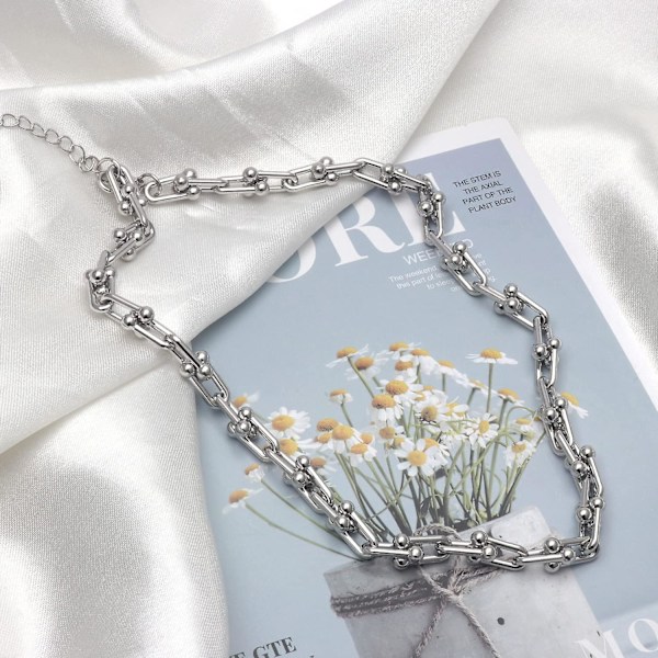 U-formad länkkätting choker halsband titan tjock chunky halsband för kvinnor Silver