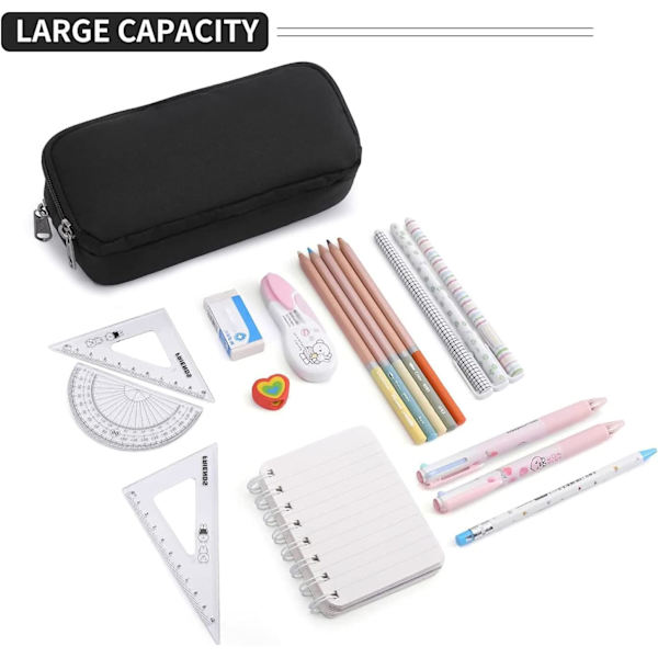 Pennfodral Case med stor kapacitet Estetisk pennväska Office Stationery Organizer Enkel tålig multifunktionell pennväska för vuxna - svart