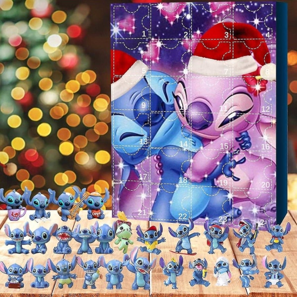 Anime Stitch julekalender kompatibel til børn 24 dages jule nedtælling 24 stk tegnede legetøj ornament C Set