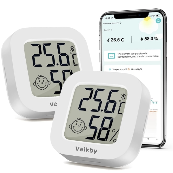 2-pak termometer hygrometer smart temperatur fugtighedsmåler