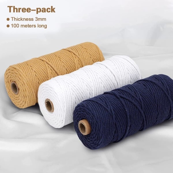 3 farver Macrame Garn, Macrame Rep 3mm X 100m Naturlig Macrame Co