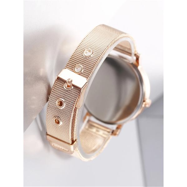 Ny Dammode Enkel klokke Dameklokke Mesh Sportsarmbåndsur Klokke Armbånd Rose