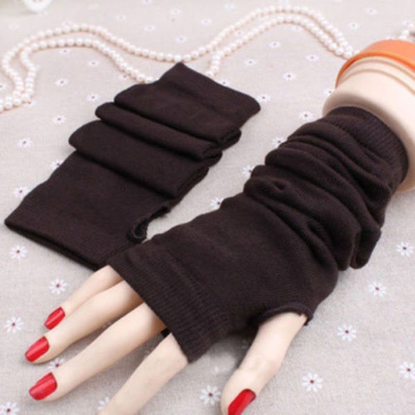 Dame 1 par fingerløse armvarmere lange handsker stribede brown