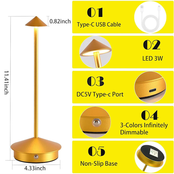 Dimbar LED-bordslampa i aluminium, IP54-skydd, för inomhus-/utomhusbruk, laddningsbas med kontakt, H29 cm, EU-kontakt - Corten-WELLNGS Gray