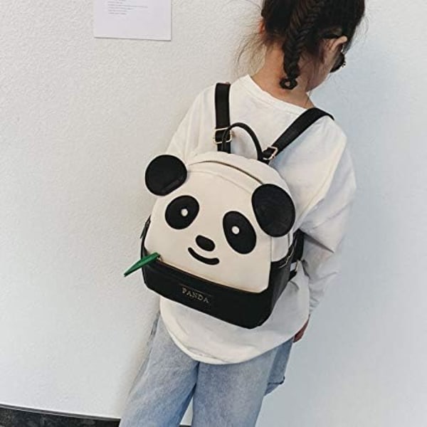 Sød Panda Mønster Rygsæk Kvinder Piger PU Læder Lille Casual Skulder Dagpakke Taske (Sort)