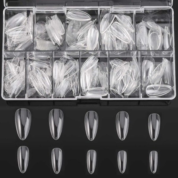 Mandel Falske Negle Tips - Medium Mandel Formede Klare Negle Full