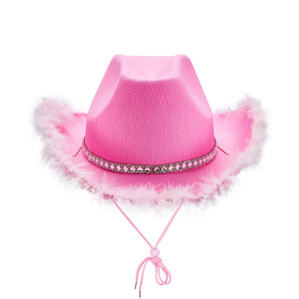 Dam Tiara Cowboyhatt Western Fest Hatt Tillbehör Disco Kostym Cowboyhatt Rosa