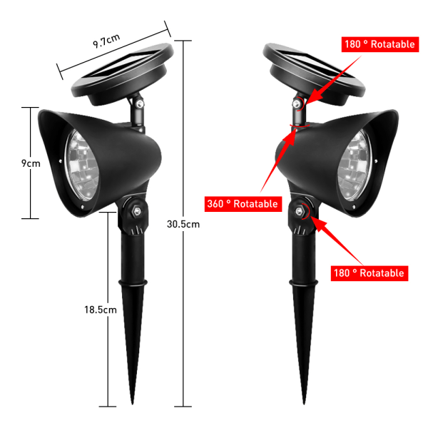 2 st LED solcellslampor för gräsmatta IP65 Vattentät svart