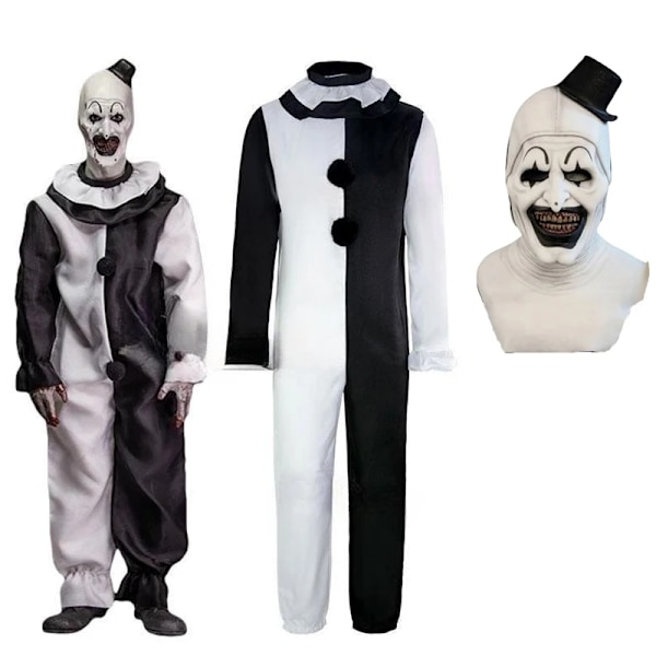 Art The Clown Cosplay Film Terrifier 2 Art The Clown Cosplay Kostyme Jumpsuit Maske Halloween Kostymer Maske for Menn Kvinner Kostyme og Maske A M Costume and mask A