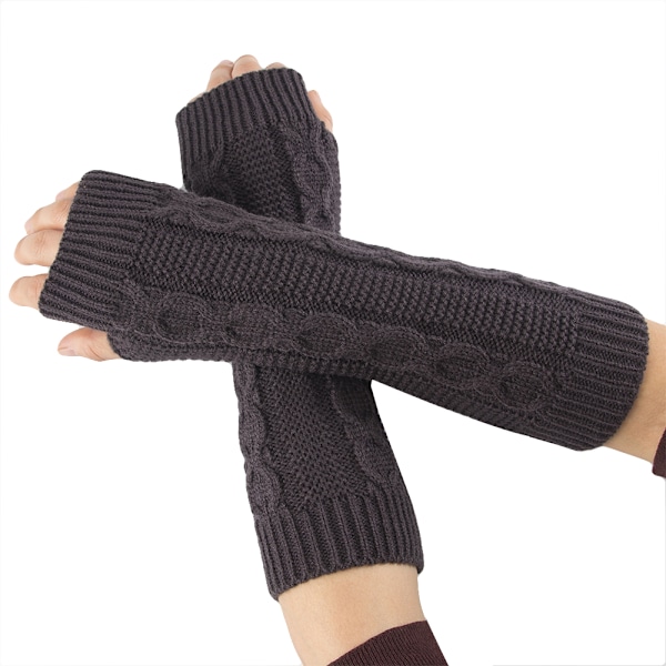 Kvinde Strikket Varme Arm Votter Varm Håndvarmer Deep grey