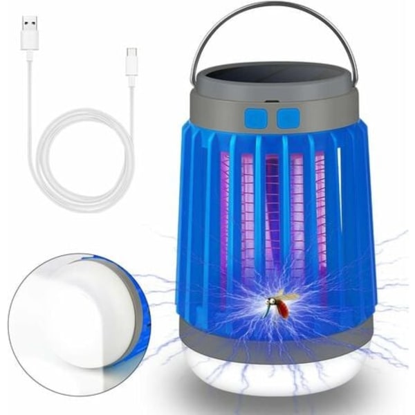 3 i 1 utomhus myggdödande lampa, solenergi+uppladdningsbar+ USB bärbar campinglykta, LED-avvisande lampa vattentät insida