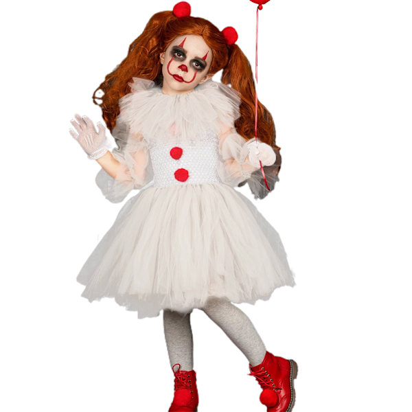 Halloween Clown Barn Flicka Puffig Kort Klänning Cosplay Kostym 120cm