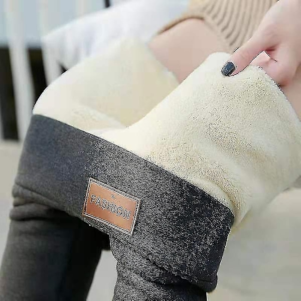 Winter sherpa fleecefodrade leggings för kvinnor, hög midja tretchiga tjocka kashmirleggings plysch varm thermal - Perfet Grey Grey