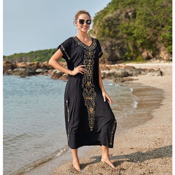 Kvinnors strandklänningar bomull maxi elegant boho lång bikiniöverdrag