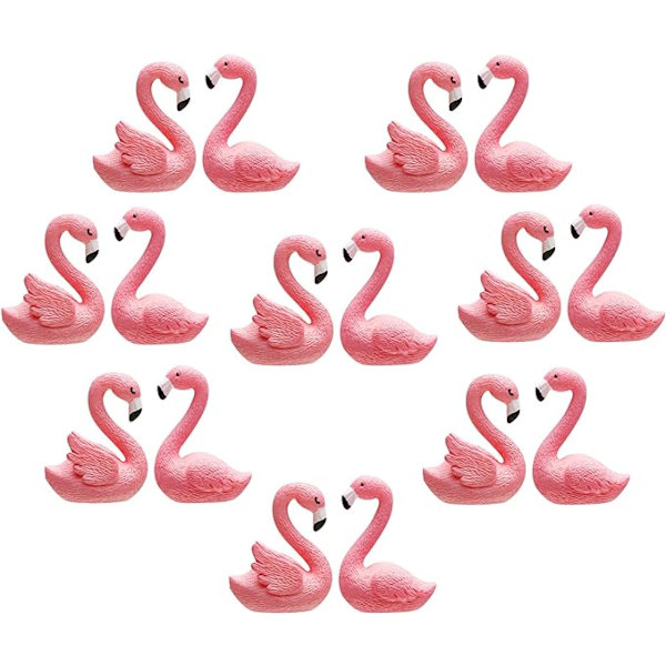 16 stk. Mini Flamingo Miniature Figurer Fehave Miniature Mos Landskab DIY Ornament Tilbehør (2 stilarter), Kagedekoration, Mikro Landskab